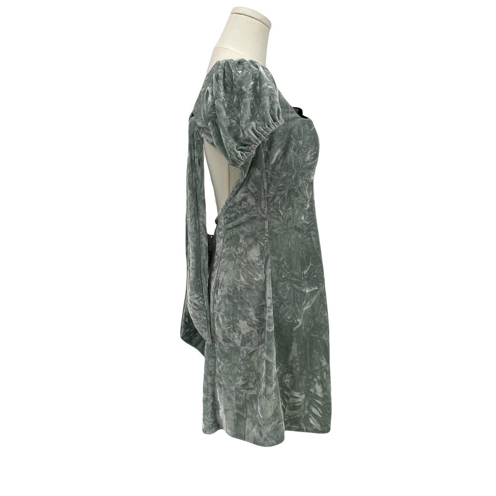 Y2k Coquette Babydoll Mini Dress M Mint Green Crushed Velvet Lace Open Back - Picture 11 of 16